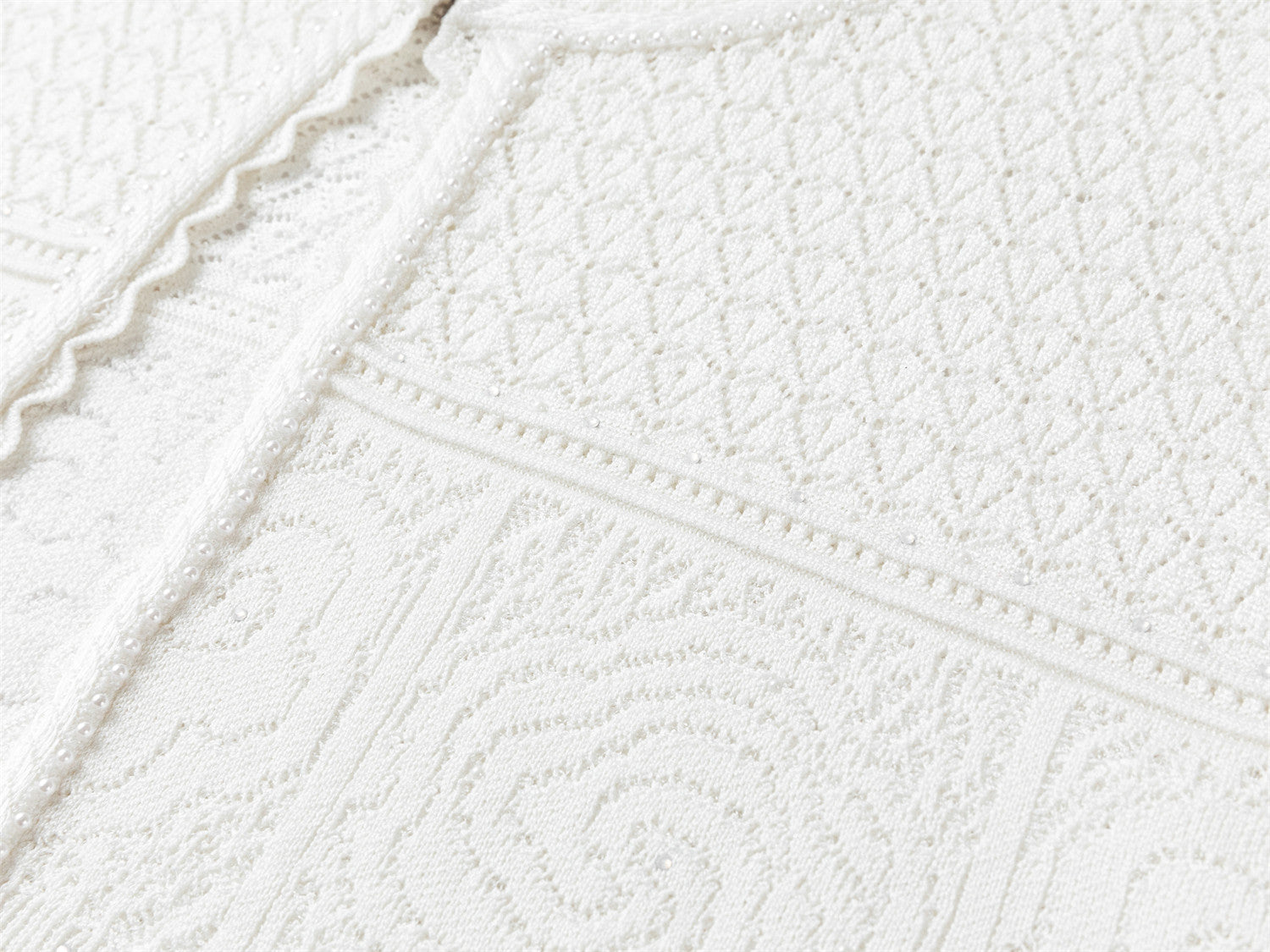 Jacquard Crew Neck Knit Cardigan | White
