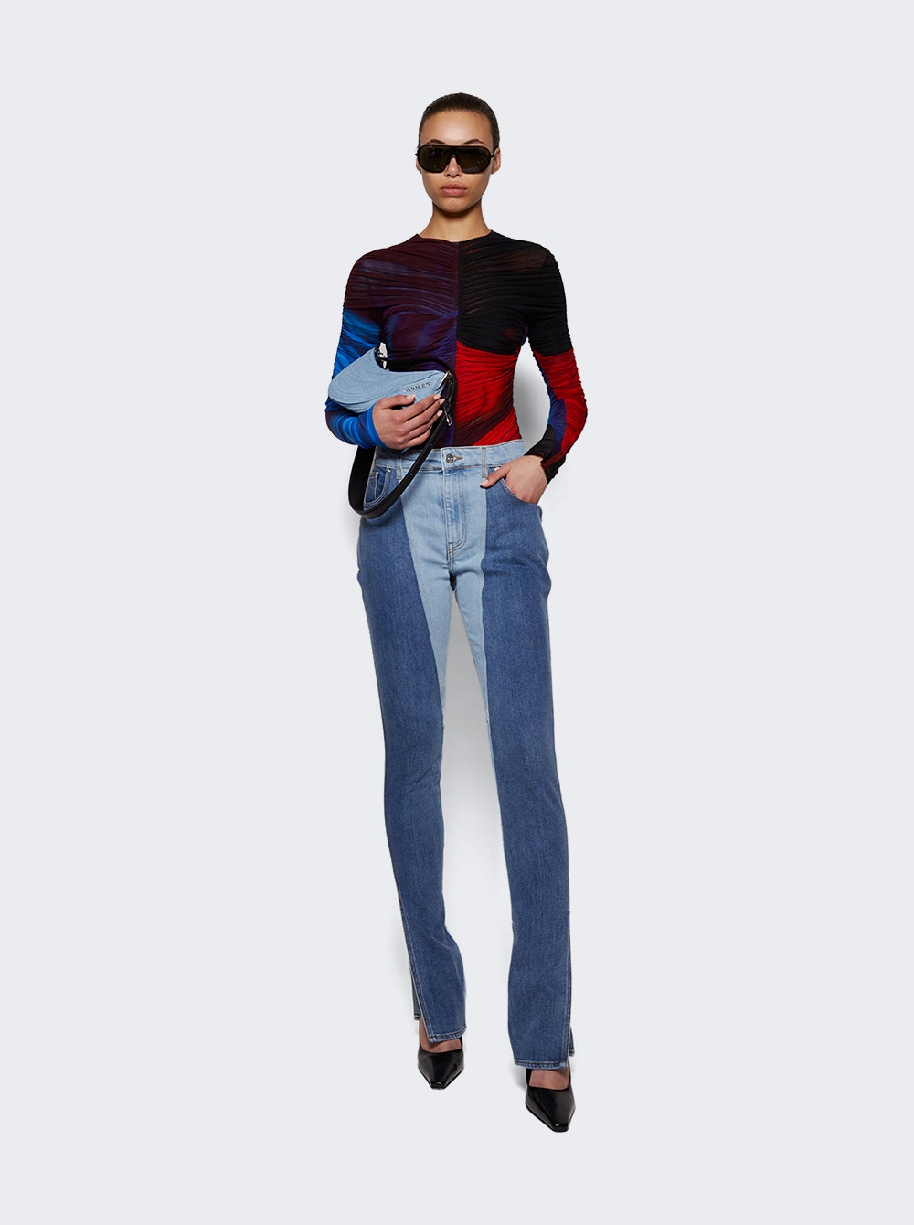 Women | Mugler | Bi-color Skinny Jeans Light And Dark Tokyo Blue | Indigo