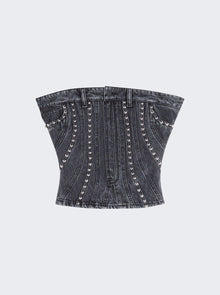 Women | Mugler | Spiral Denim Studded Bustier Top Washed | Black