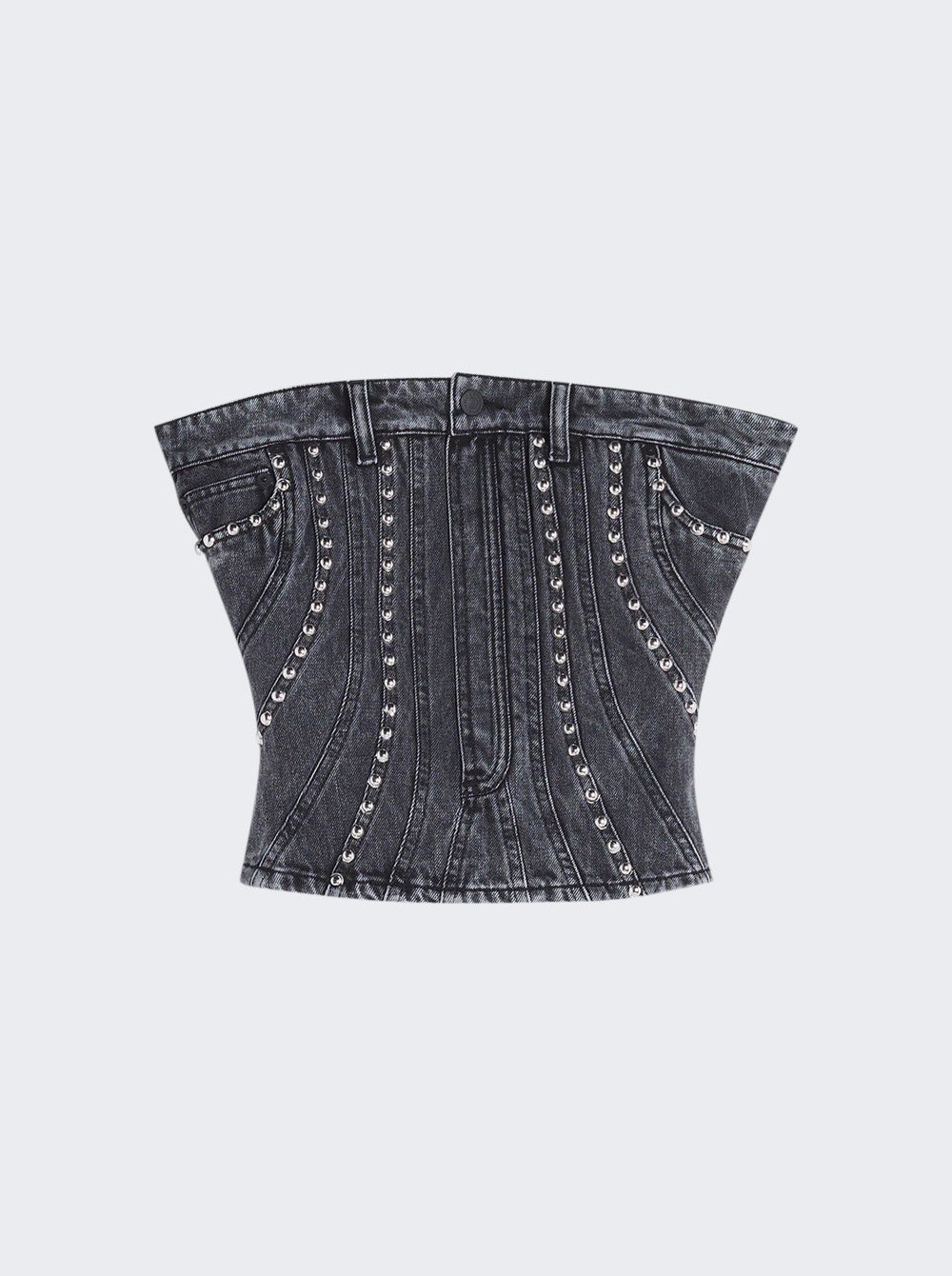 Women | Mugler | Spiral Denim Studded Bustier Top Washed | Black