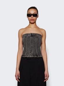Women | Mugler | Spiral Denim Studded Bustier Top Washed | Black