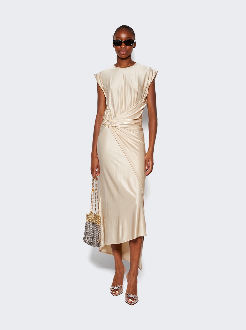 Women | Rabanne | DrapÁ Pression Dress With Signature Piercing Nude | White