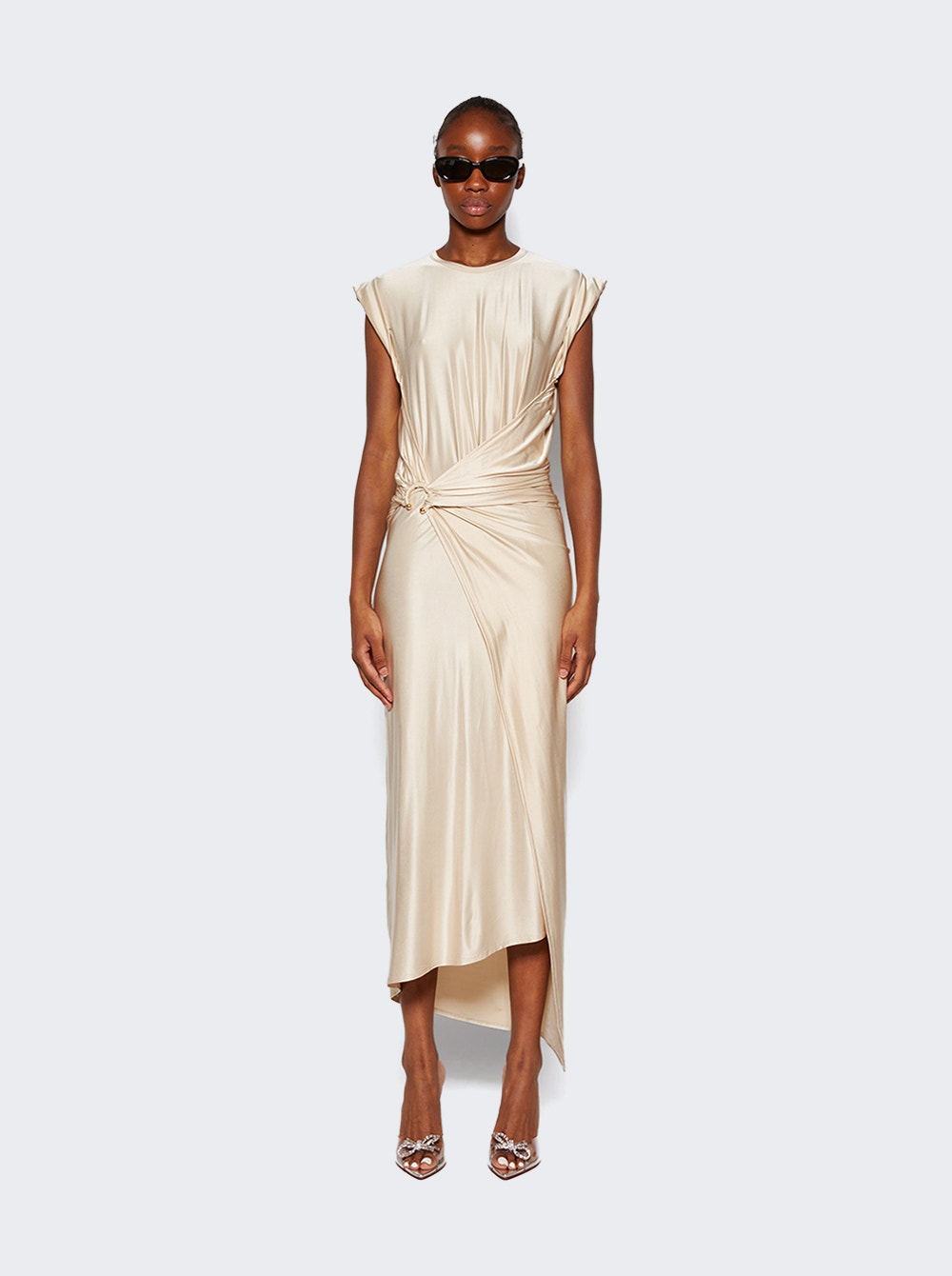 Women | Rabanne | DrapÁ Pression Dress With Signature Piercing Nude | White