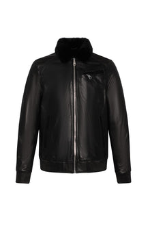 Leather Jacket With Shearling Lamb | Men | Black x Black