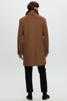 Loro Piana Wool Short Coat With Select Shearling Lamb Collar | Men | Camel