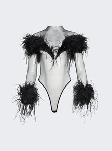 Women | Mugler | Feather Sheer Bodysuit | Black