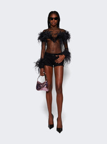 Women | Mugler | Feather Sheer Bodysuit | Black