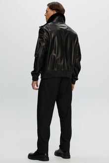 Leather Jacket With Detachable Shearling Lamb Collar | Men | Black x Black