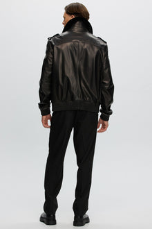 Leather Jacket With Detachable Shearling Lamb Collar | Men | Black x Black