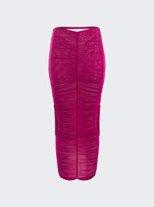 Women | Mugler | Ruched Mesh Skirt | Magenta
