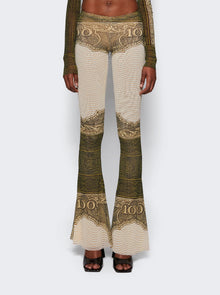Women | Jean Paul Gaultier | Cartouche Printed Mesh Flare Pant | Green