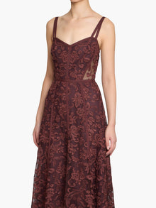 Victorian Corded Lace Ribbon Strap Handkerchief Hem Midi Dress | Brown