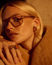 The Amber Honey Resin Studs | Amber Resin | Silver