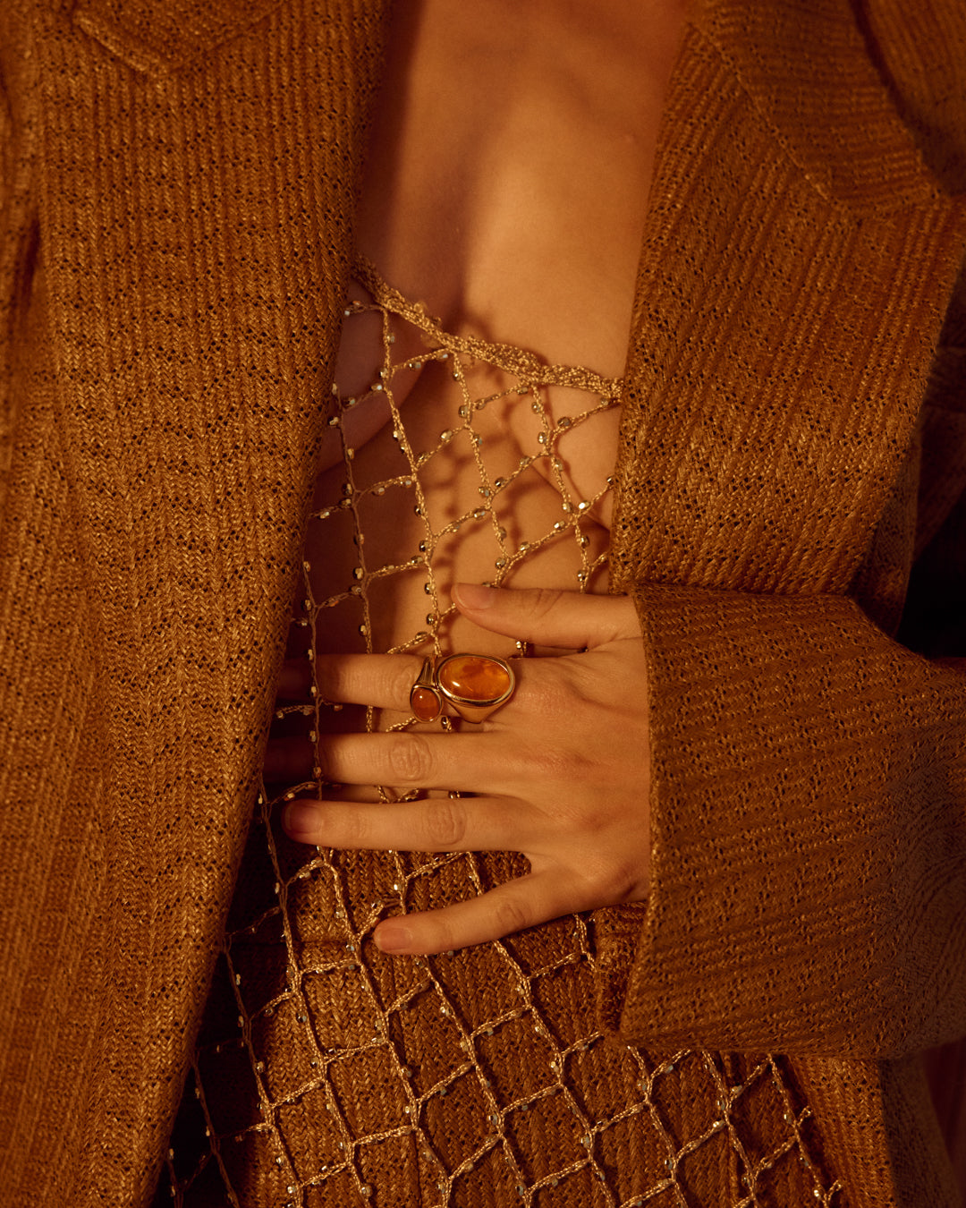 The Amber Honey Resin Statement Ring | Amber Resin | Gold