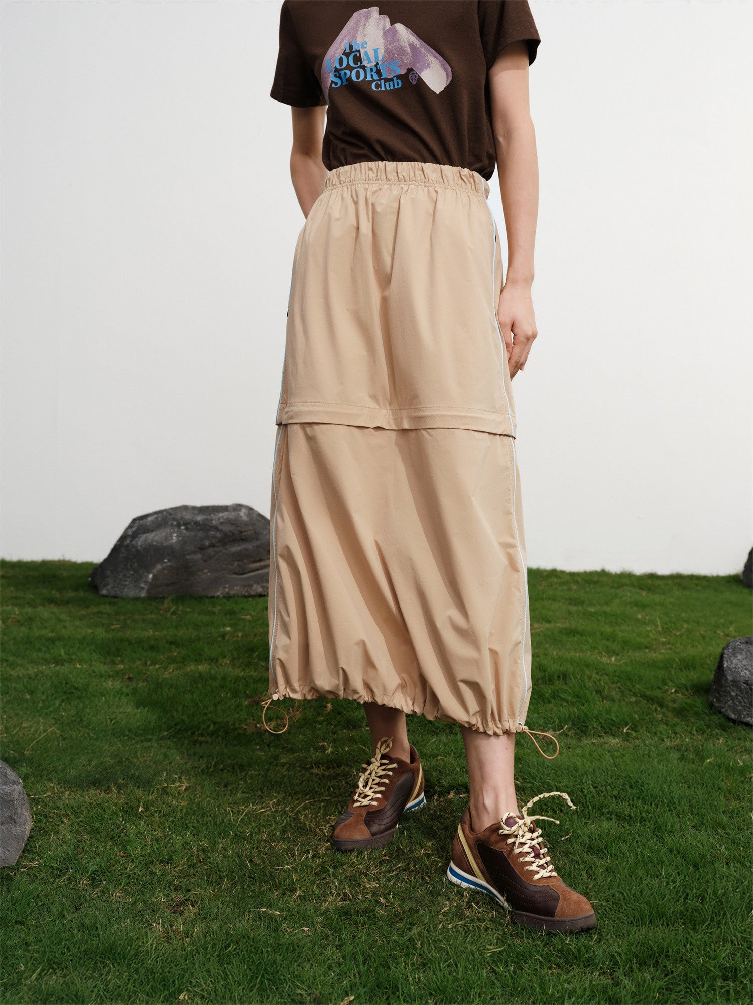 Straight-Cut Elastic Waist Sports Skirt | Khaki