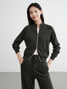 Worsted Wool Raglan Sleeve Straight Jacket | Green