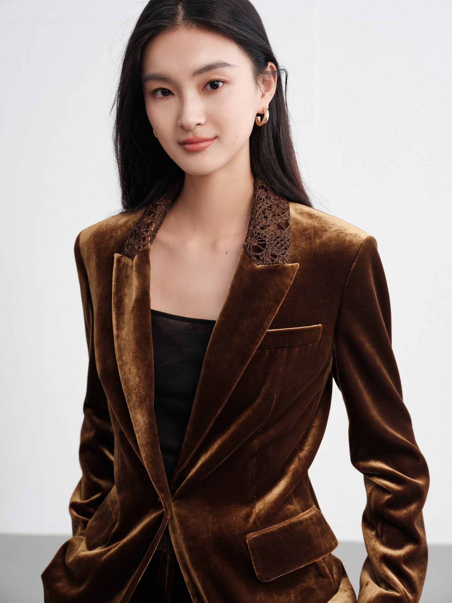 Silk-Blend Sophisticated Blazer Jacket | Brown
