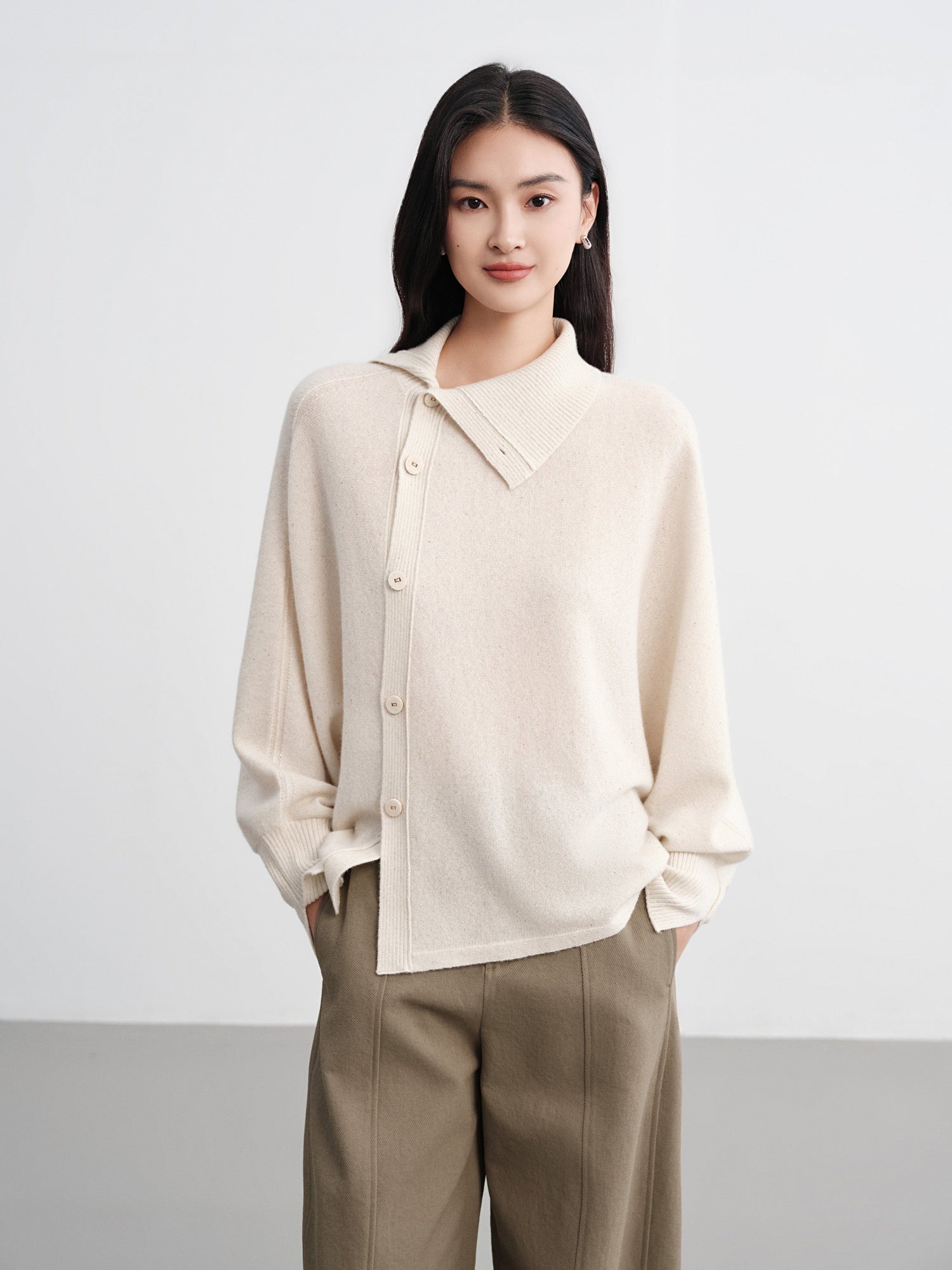 Asymmetric Soft Knit Top Sweater | White