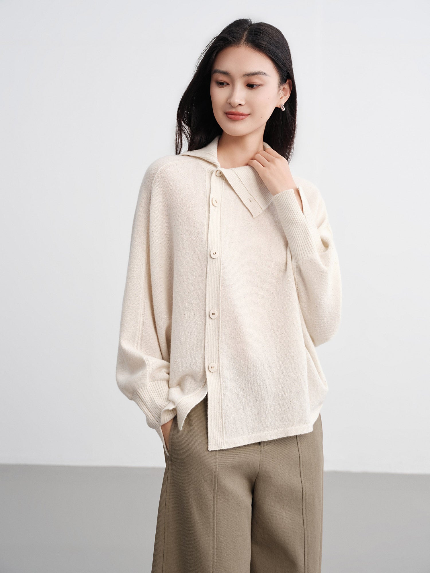 Asymmetric Soft Knit Top Sweater | White
