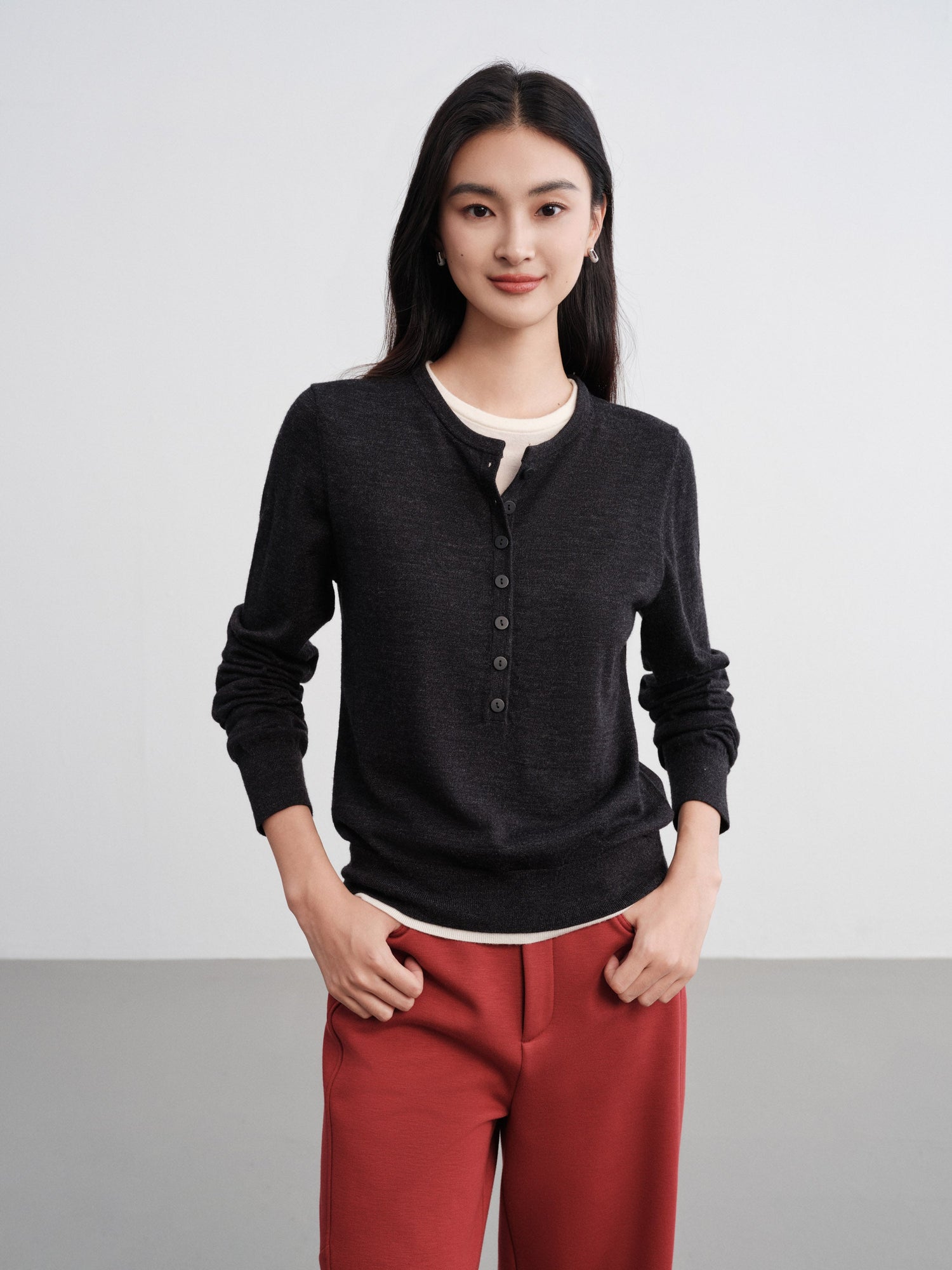 Layered Collar Two-Piece Wool Top | Grey