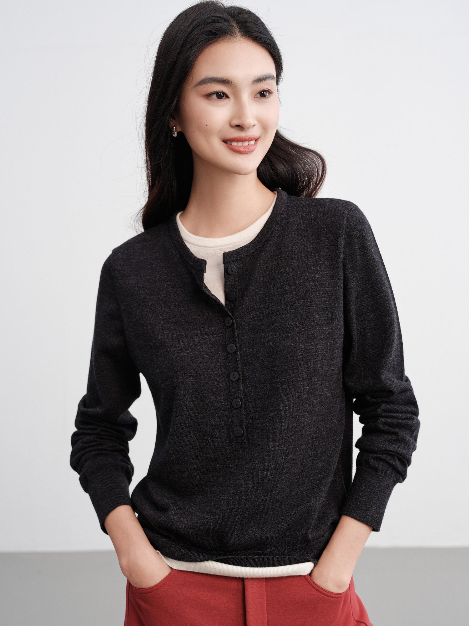 Layered Collar Two-Piece Wool Top | Grey