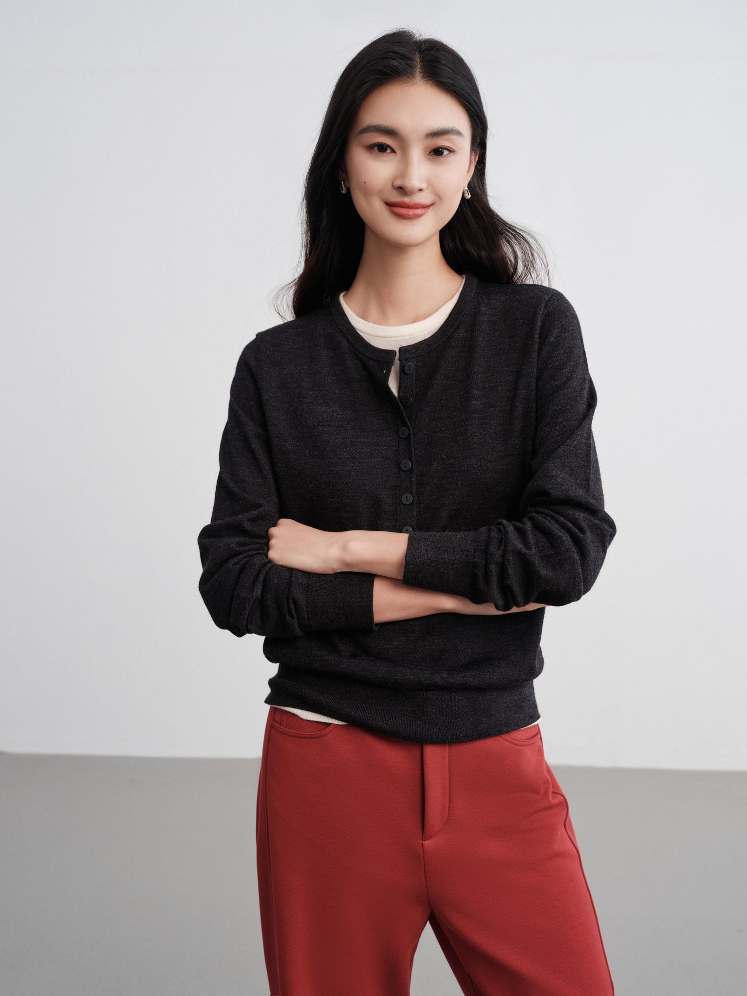 Layered Collar Two-Piece Wool Top | Grey