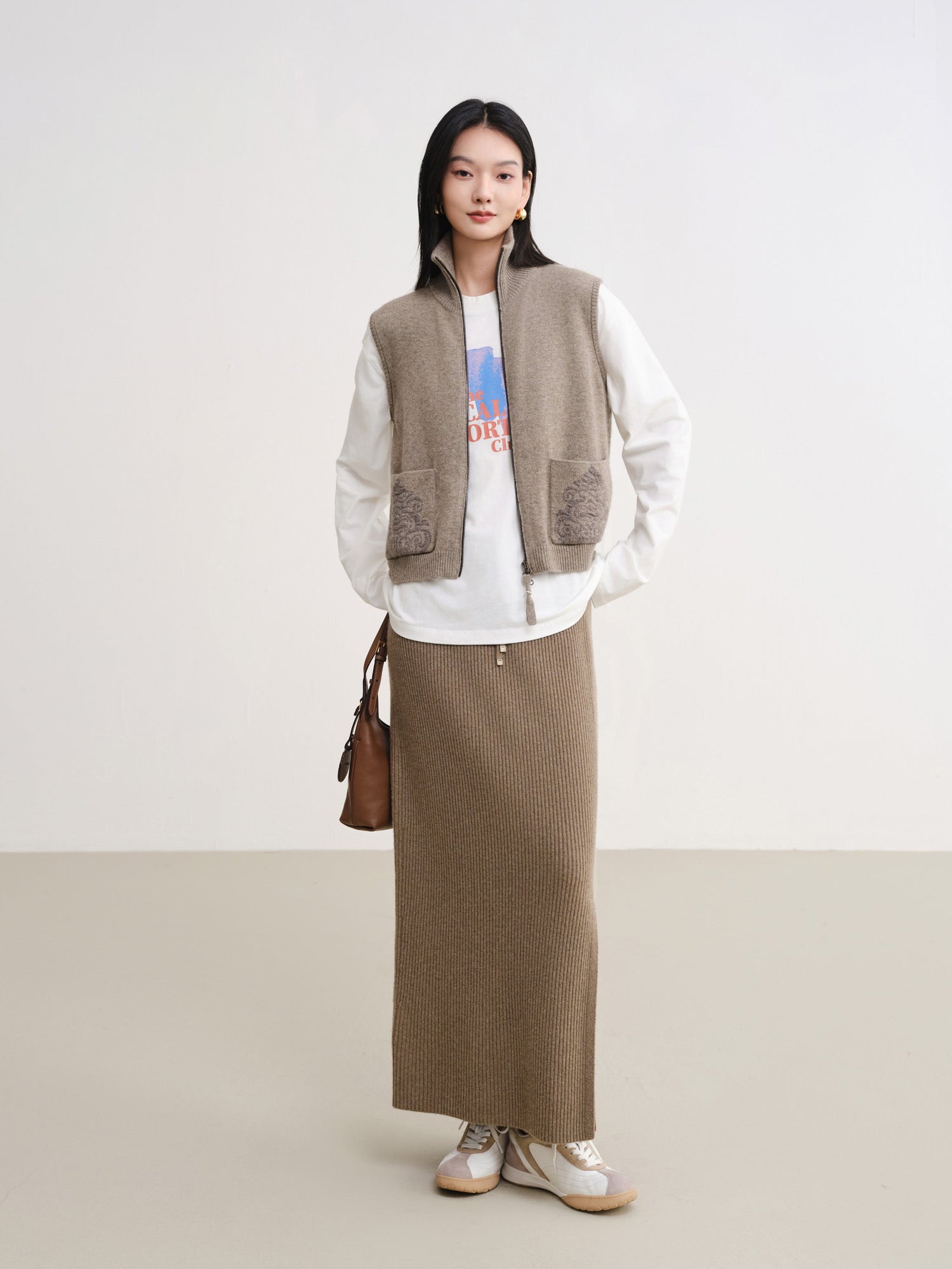Ribbed Cashmere Skirt | Brown