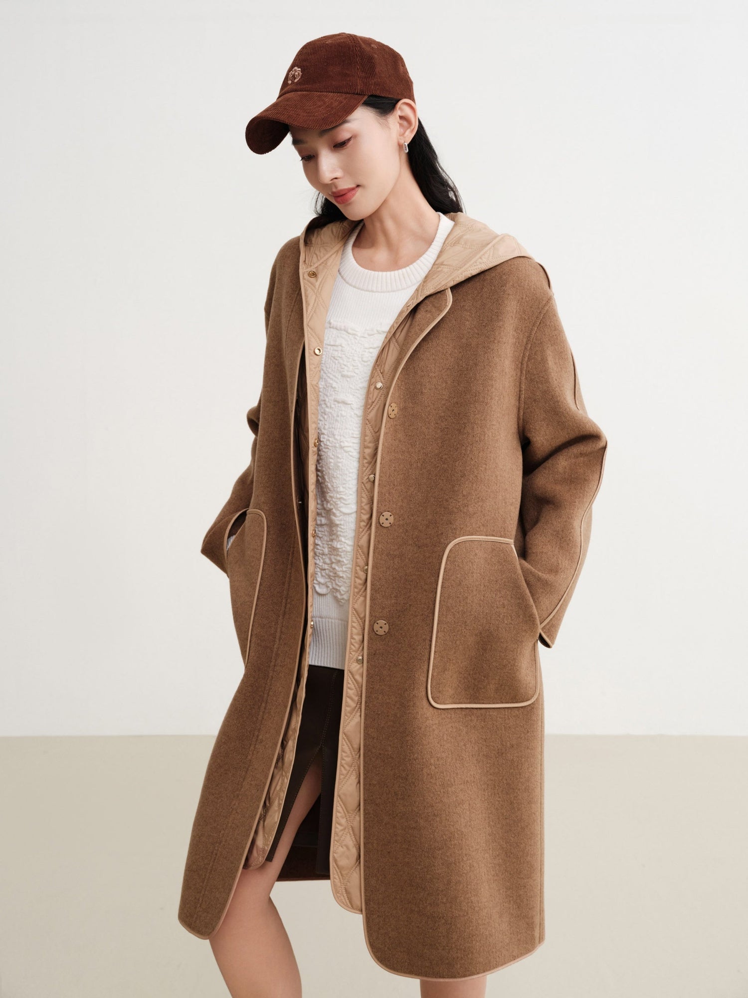 Wool Mid-Length Coat Jacket | Camel