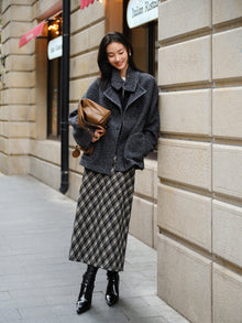 British Style Boucle Wool Yak Wool Woolen Coat | Grey