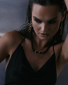 The Midnight Mesa Cross Earrings | Black Agate | Gold