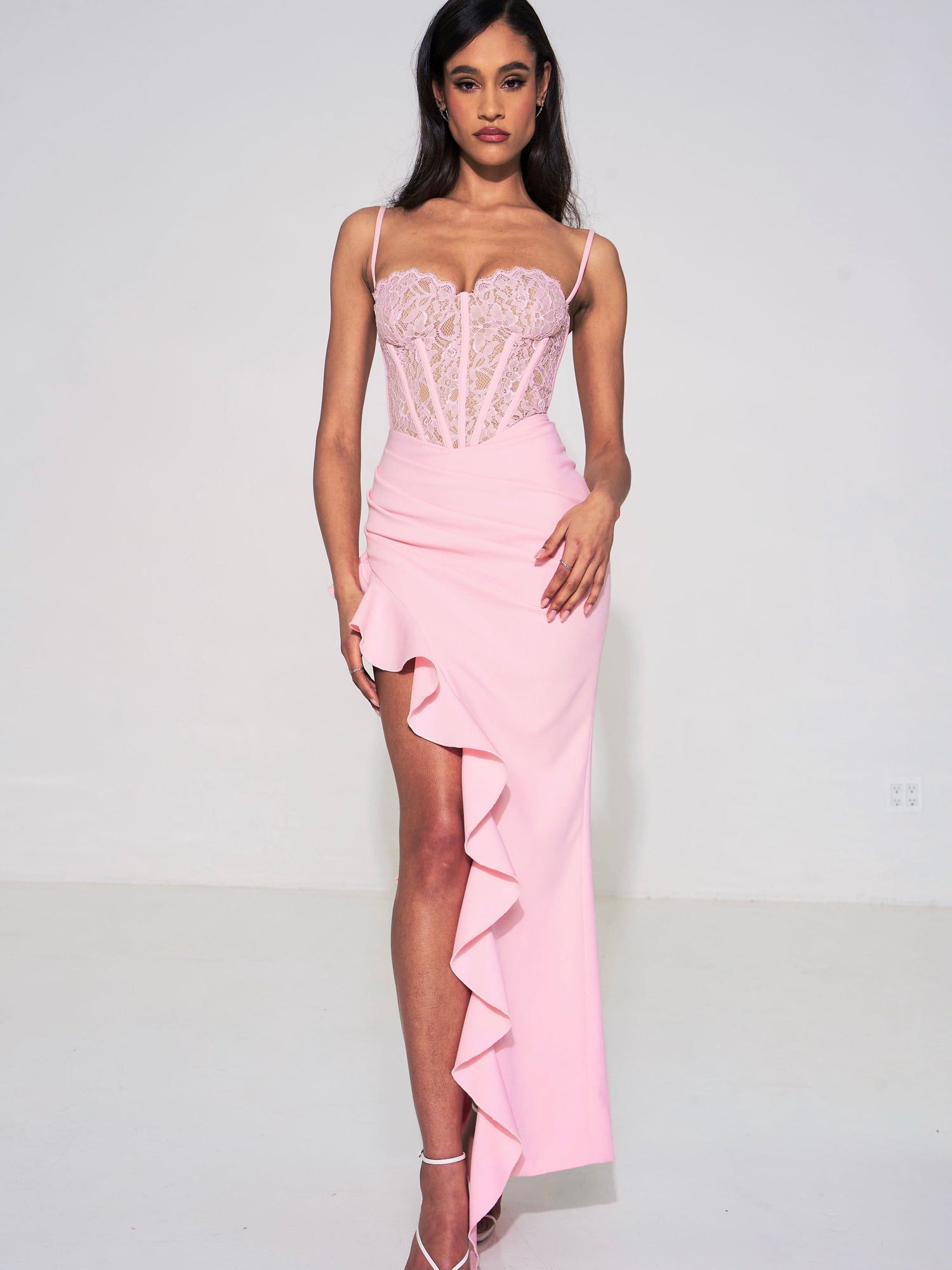 Junia Lace Corset Maxi Dress | Pink