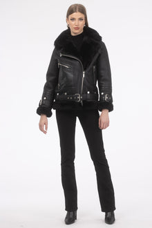 Select Shearling Lamb Zip Moto Jacket | Women | Black