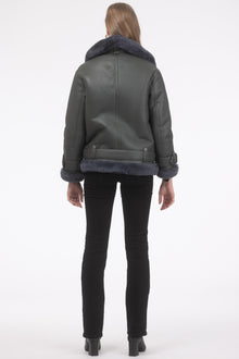 Select Shearling Lamb Zip Moto Jacket | Women | Khaki