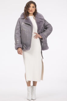 Select Shearling Lamb Zip Moto Jacket | Women | Lilac