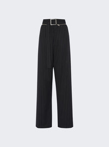 Women | Jean Paul Gaultier | Pinstripe Wool Belted Suit Pants | Black