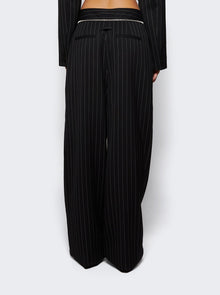 Women | Jean Paul Gaultier | Pinstripe Wool Belted Suit Pants | Black