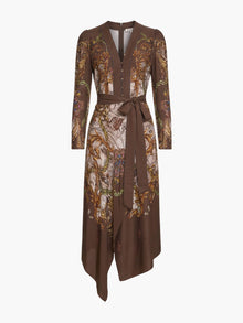 Jewel of Edinburgh Draped Scarf Midi Dress | Brown Multi