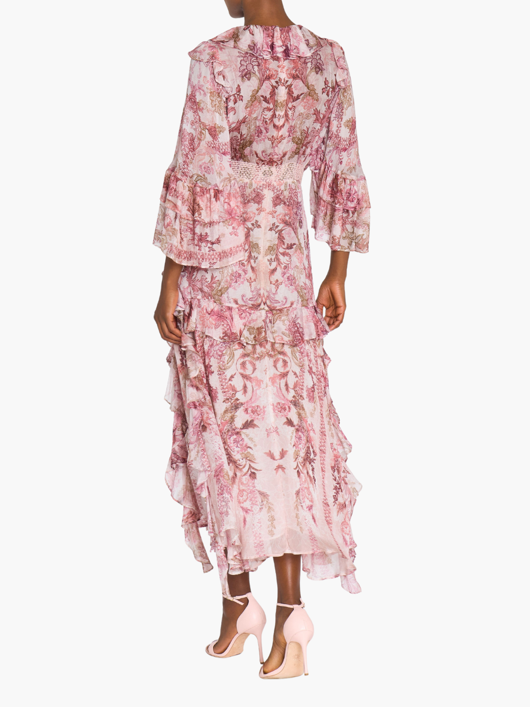 Reverie Cascading Ruffle Chiffon Midi Dress | Blush Multi