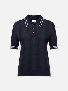 Collared Knit Base Layer Top | Navy