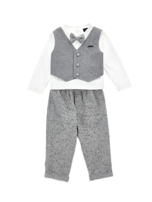 Boys | Elegant Playsuit With Bow Tie | Cream/Grey