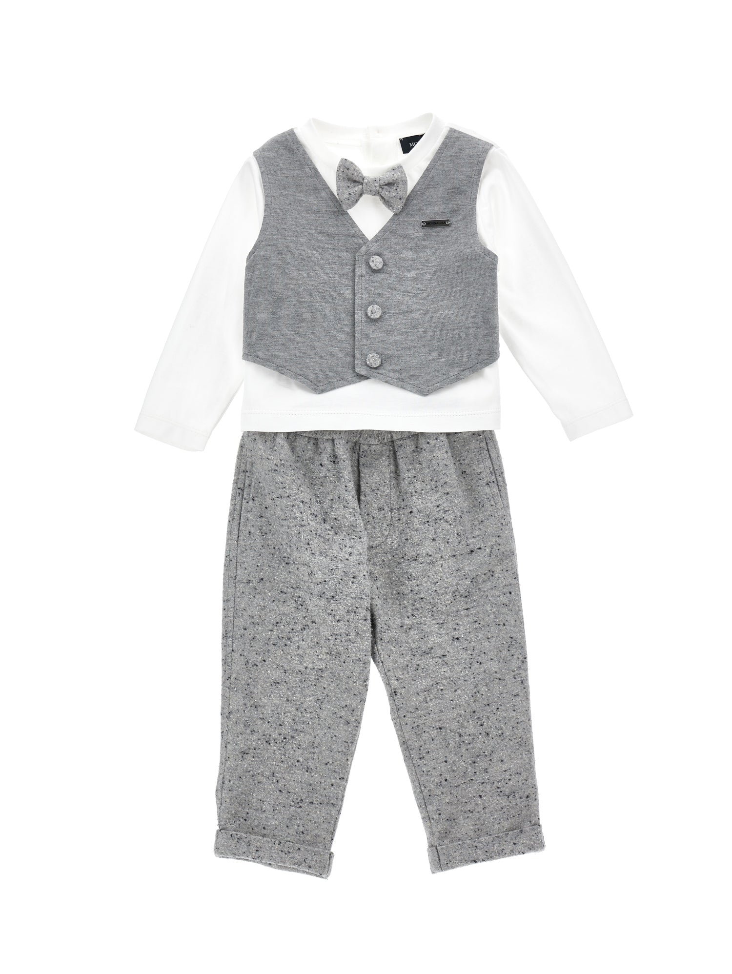 Boys | Elegant Playsuit With Bow Tie | Cream/Grey