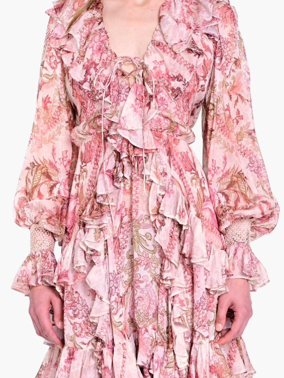 Reverie Bell Sleeve Ruffle Mini Dress | Blush Multi
