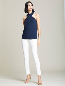Crepe Cross Neck Top - Halston
