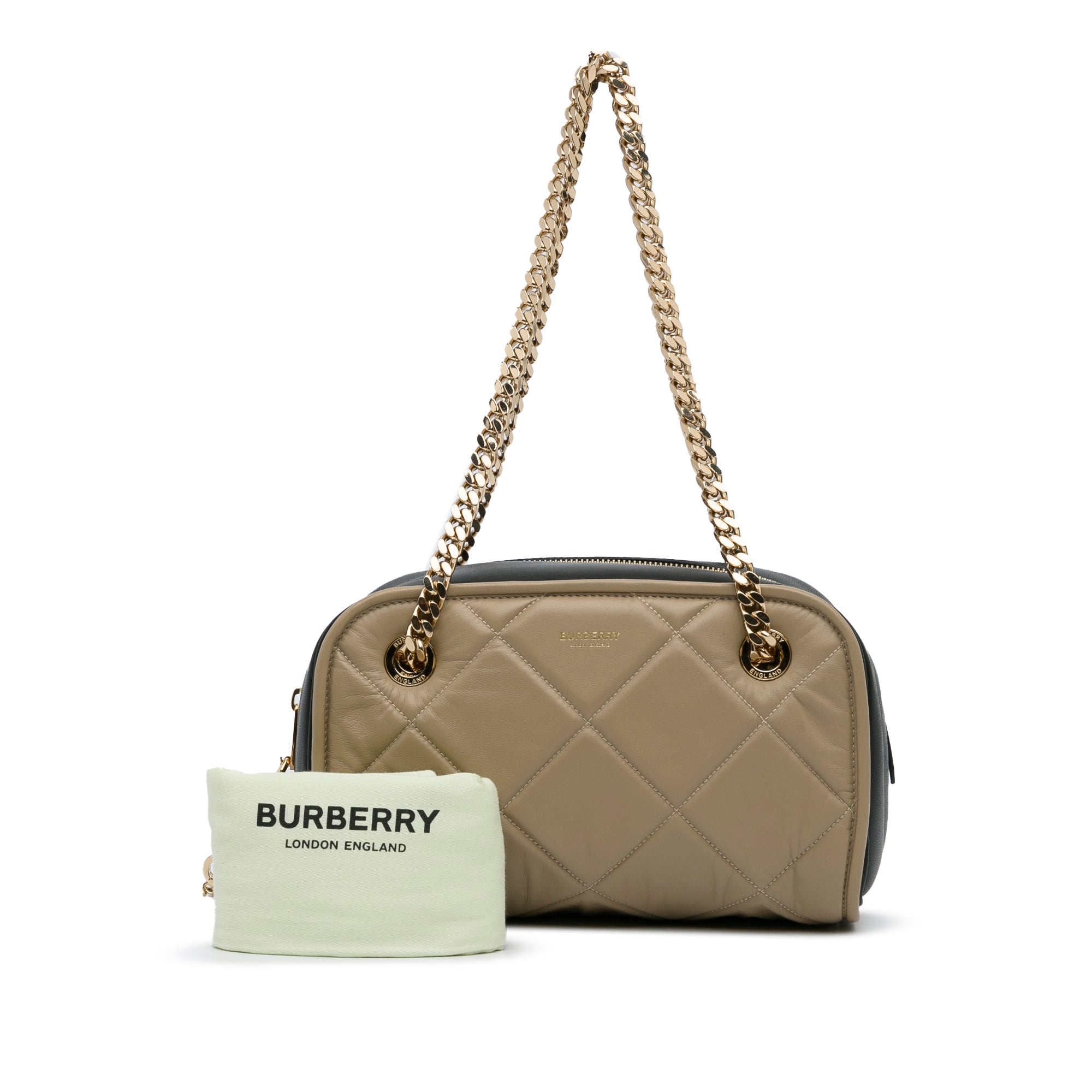 Burberry | Pre-Owned Quilted Cube Chain Shoulder Bag | Brown/Taupe
