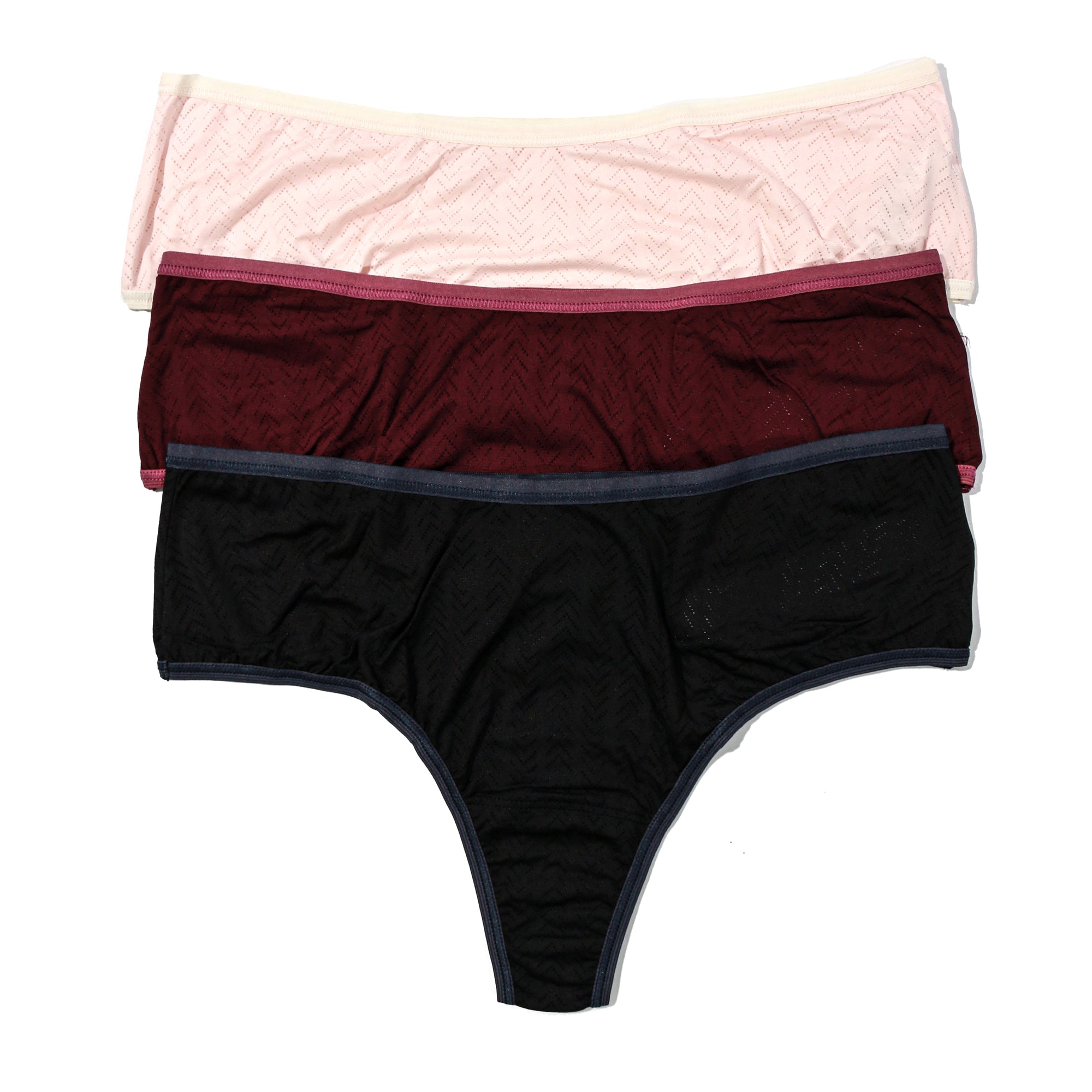 3 Pack Movecalm Hi-Rise Thong | Pearl/Marshmallow - Dried Cherry/Damson Plum- Black/Granite