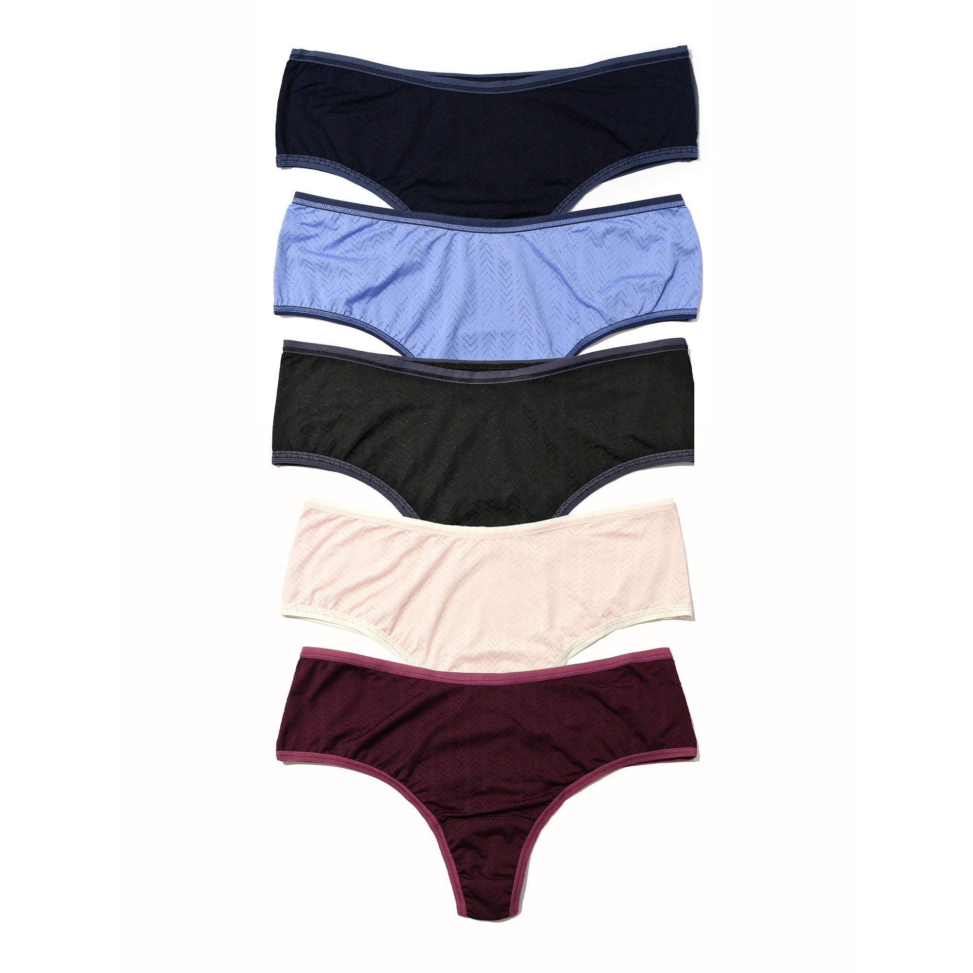 5-Pack MoveCalm Hi-Rise Thong | Black/Granite | Cool Water/Bicostal | Pearl/Marshmallow | Blackberry Crumble/Waterfall Blue | Dried Cherry/Damson Plum