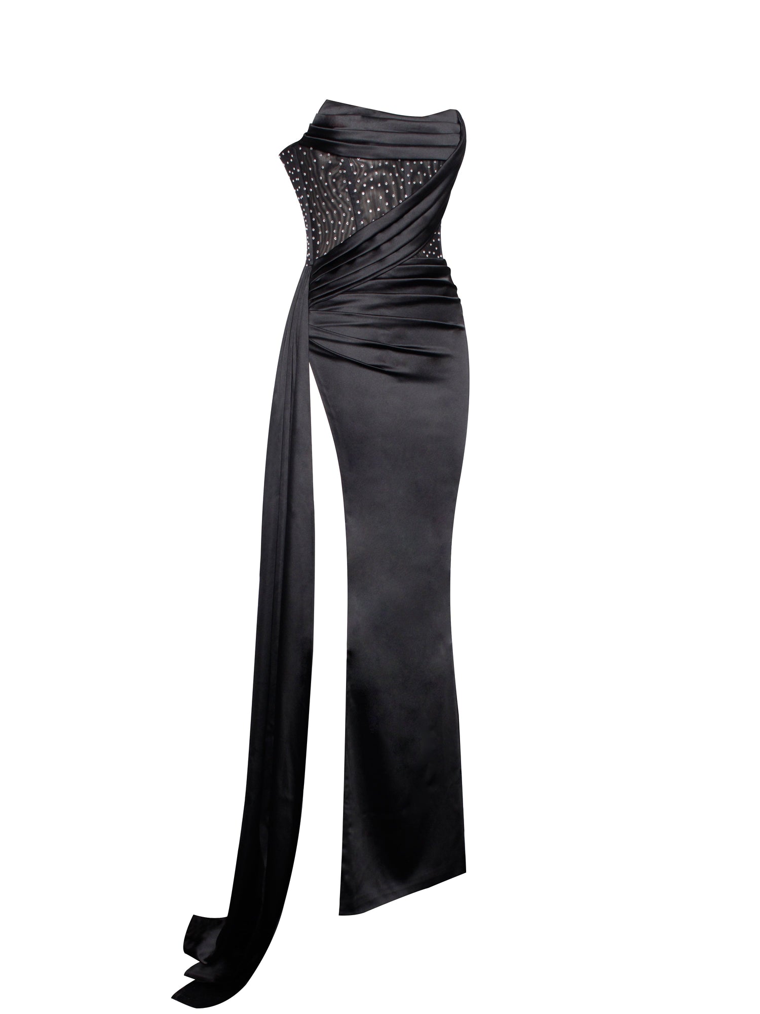 Holly Crystallized Corset High Slit Satin Gown | Black