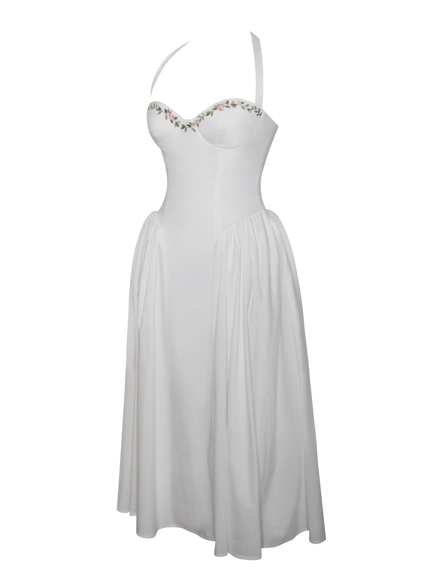 Gianna Embroidered Halter Maxi Dress | White