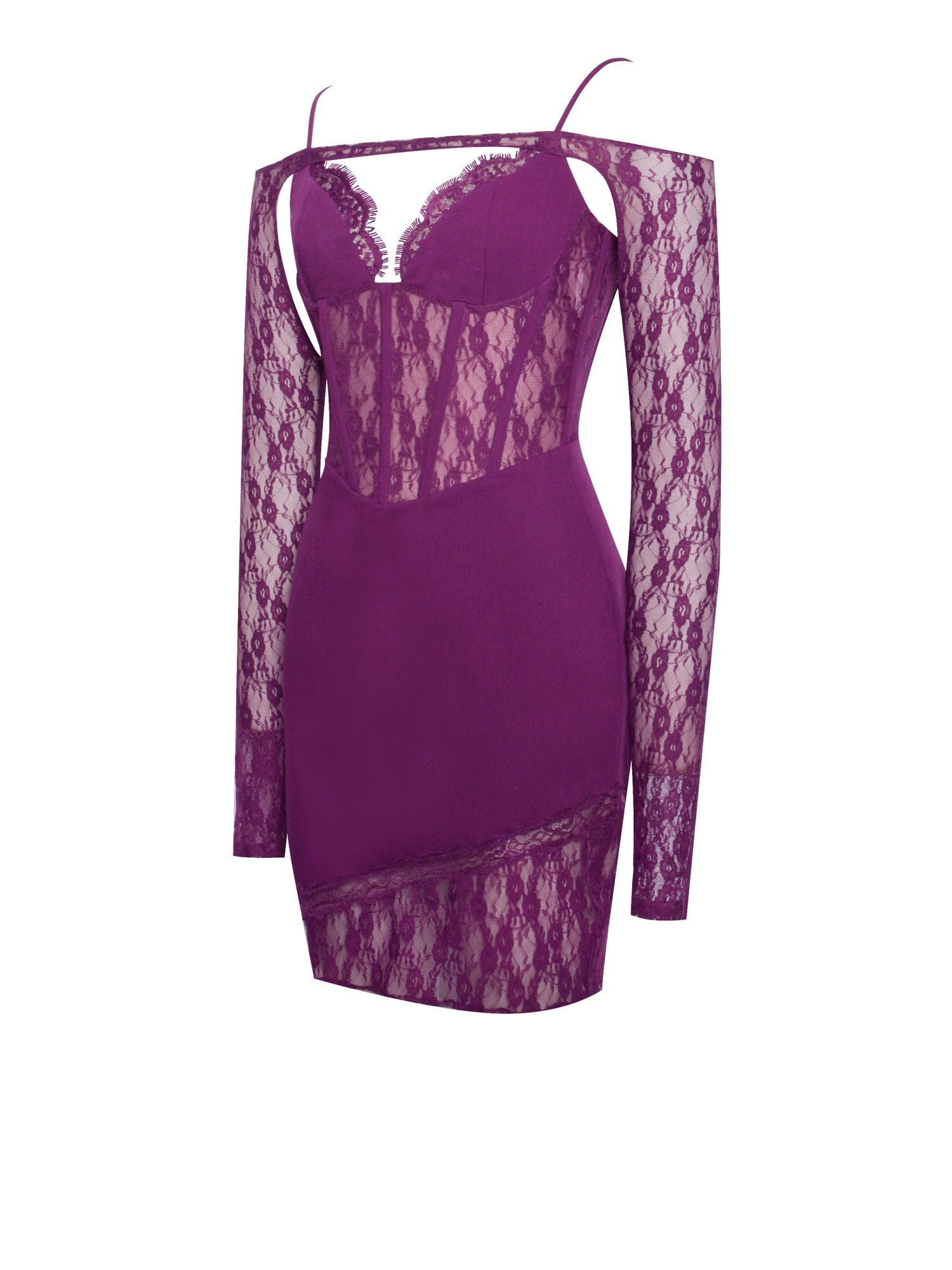 Elsie Lace and Crepe Mini Dress | Purple