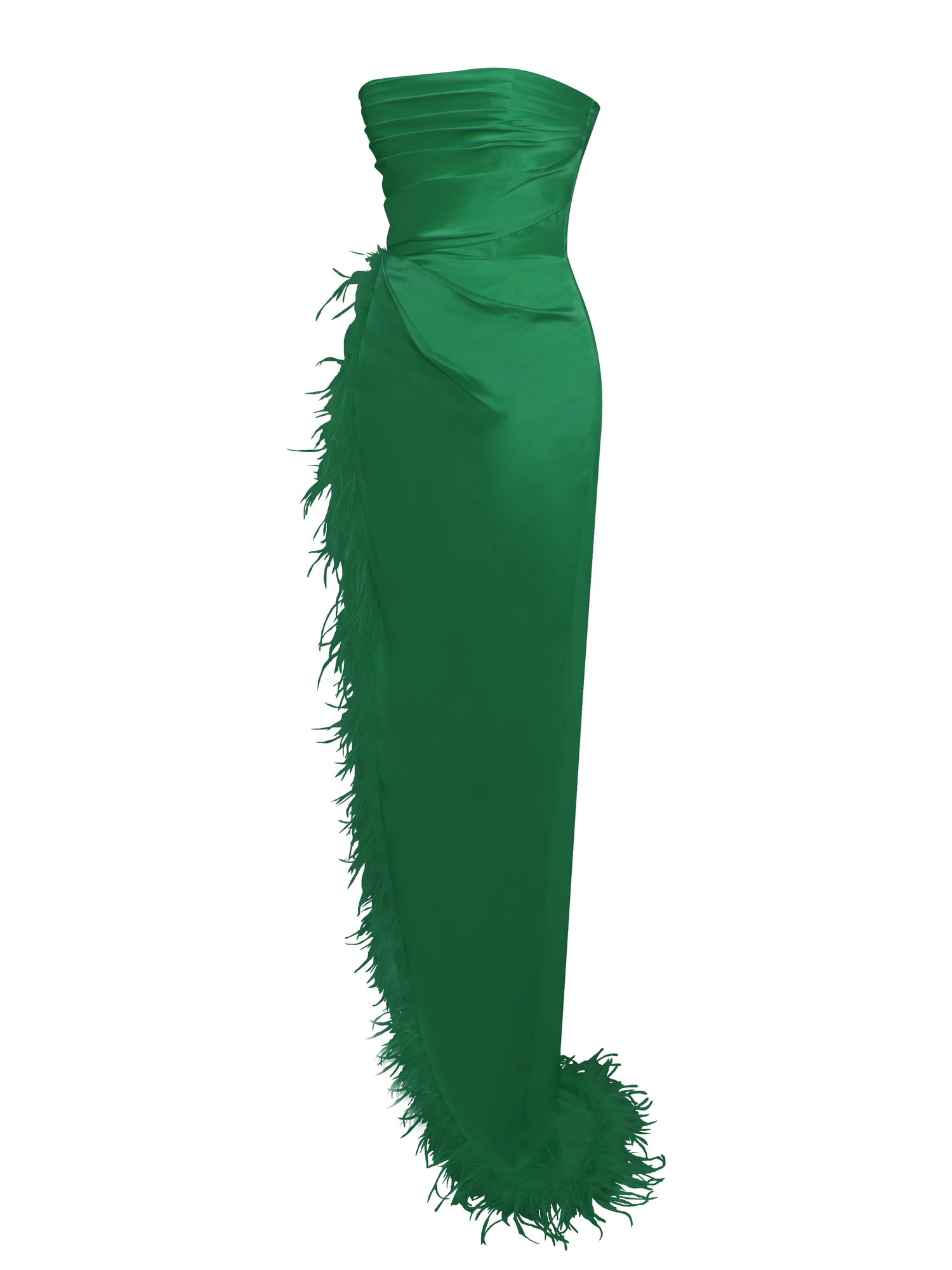 Perrin Emerald Feather Dress High Slit Gown | Green